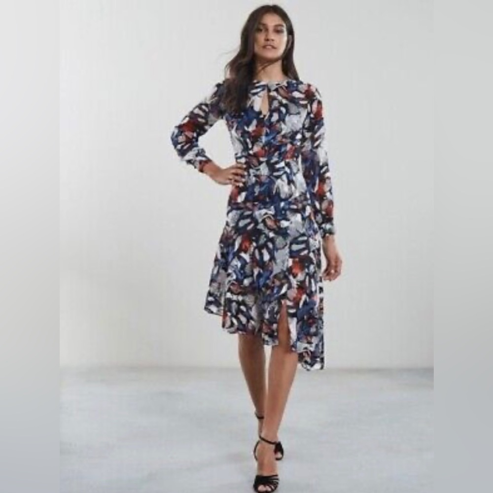 Reiss Multicolor Abstract Print Asymmetrical Dress